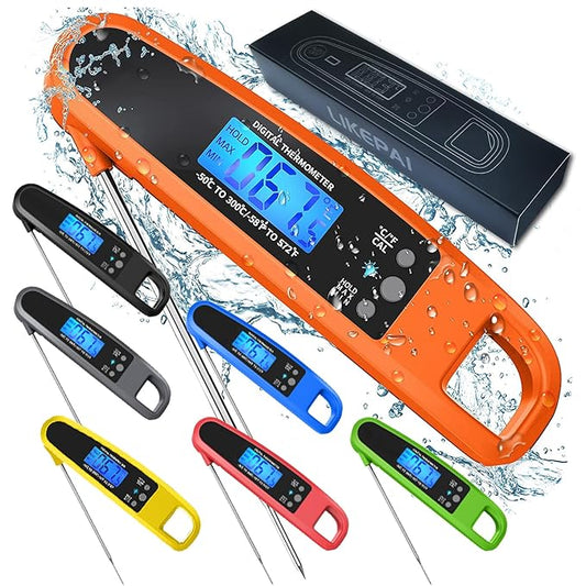 Instant Read Meat Thermometer for Kitchen Cooking, Ultra Fast Precise Waterproof Digital with Backlight, Magnet and Foldable Probe for Food,Deep Fry, Outdoor BBQ, Grill(Orange)