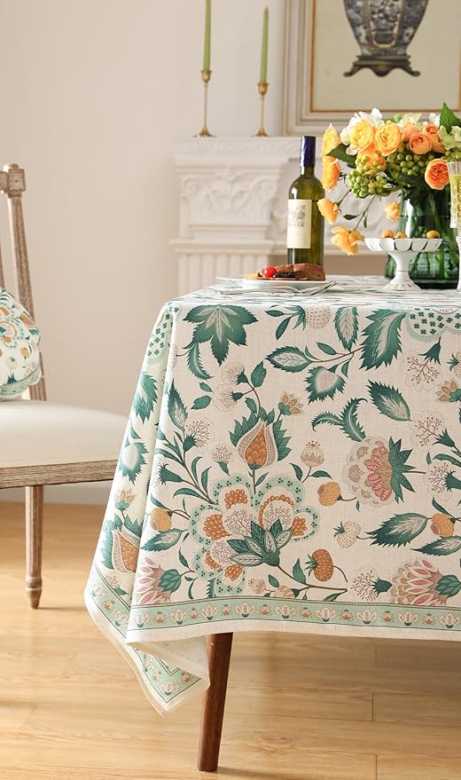 patdrea Designer French Table Cloth for Square Tables,Vintage Italian Floral Tablecloth,Country Summer Linen Tablecloth,Wrinkle Free Table Cover for Kitchen Dining,Christmas,67" x 67"