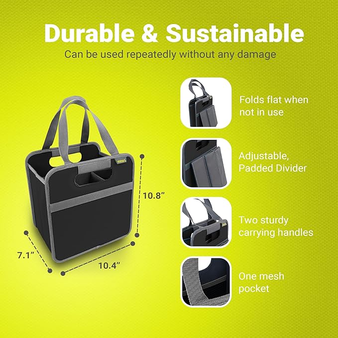 meori 6 Bottle Wine Tote Lava Black Liquor Spirits Enthusiast Tastings Grocery Shopping Glass Dividers Travel Hostess Gift (A100432)