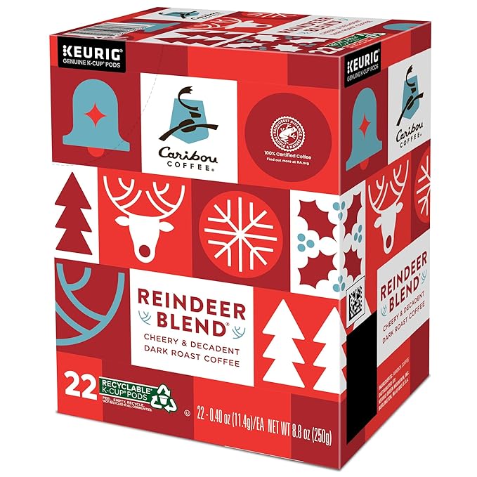 Caribou Coffee Reindeer Blend, Single-Serve Keurig K-Cup Pods, Dark Roast Coffee Pods, 88 Count