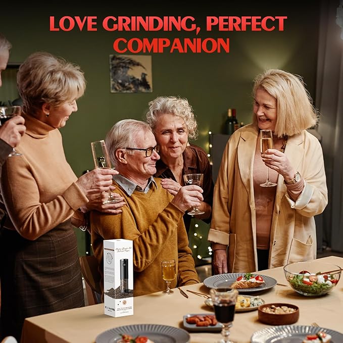 Electric Salt and Pepper Grinder Set Automatic Battery Pepper Mill Shakers Adjustable Coarseness Easy Filling Upgraded Larger Capacity with Led (1 Pack Black）