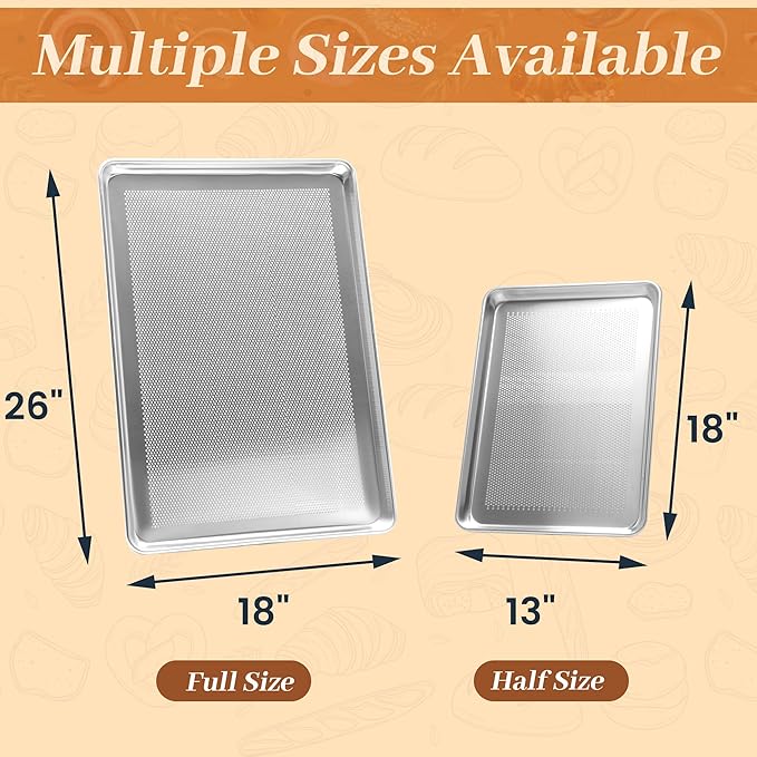 12 Pack Full Size Baking Sheet Pans Perforated, Aluminum Commercial Cookie Sheets Non-Stick, 26"x18"