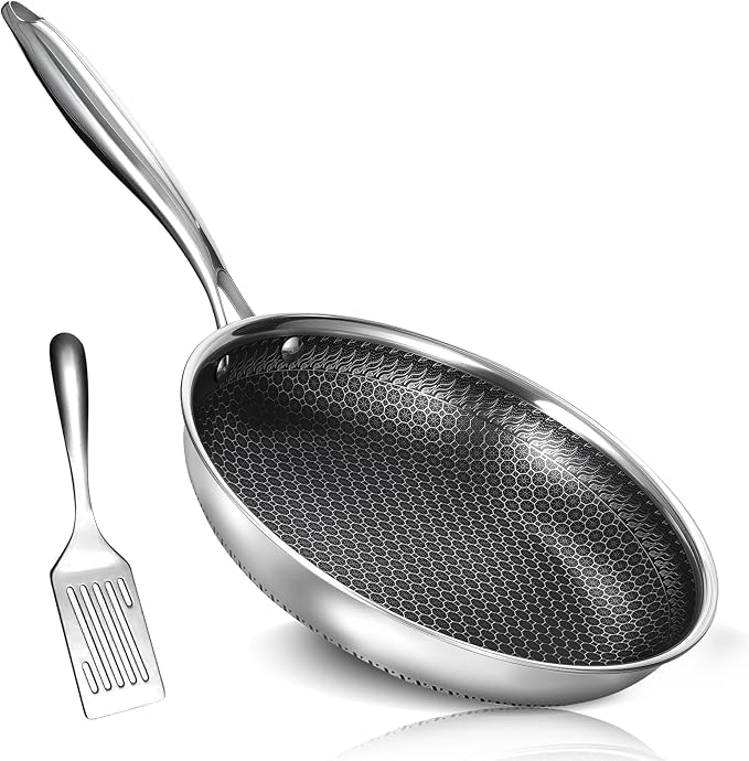 12 Inch Frying Pan,Non Stick Frying Pans,Stainless Steel Skillet,Non-Toxic,PFAS-Free,Suitable for All Cooktops.