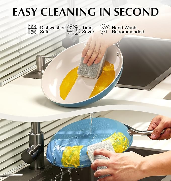 KOCH SYSTEME CS Nonstick Frying Pan Skillet, 8 Inch Non Stick Skillet with Stay-Cool Stainless Steel Handle, Omelet Pan with Nonstick Ceramic Coating, PFOA Free, Dishwasher & Oven Safe, Blue