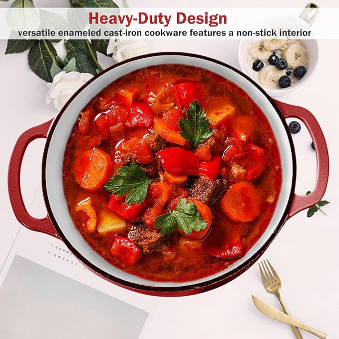 Vivicreate 6 Quart Enamel Cast Iron Dutch Oven Pot with Lid – Enameled Cookware for Baking, Roasting, and Braising – Durable Cast Iron Pot for Stove Top and Oven Use Red color (Red)