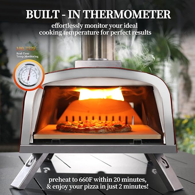 13" Outdoor Pizza Oven Propane Wood Fired Outdoor Foldable Pizza Ovens with Gas Burner, Wood Tray Pizza Stone, Pizza Peel, Cover
