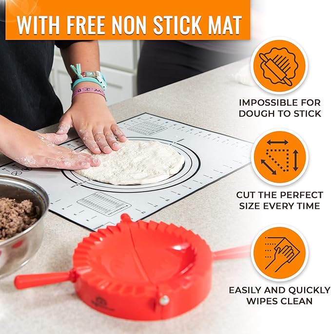 Magic Dumpling Maker Kit, Set of 4 - Mold Ravioli, Empanadas, Momos, Gyozas, Pot Stickers, Jamaican Beef Patties, Pierogi and Calzones - Wonton Dough Press and Pasta Making Tools