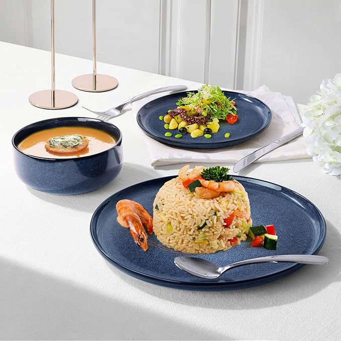 Herogo 18 Pieces Stoneware Dinnerware Set Service for 6, Dinner Plates and Bowls Sets, Double Reactive Glaze Dishes Set for Kitchen, Scratch Resistant, Microwave & Dishwasher Safe, Starry Blue