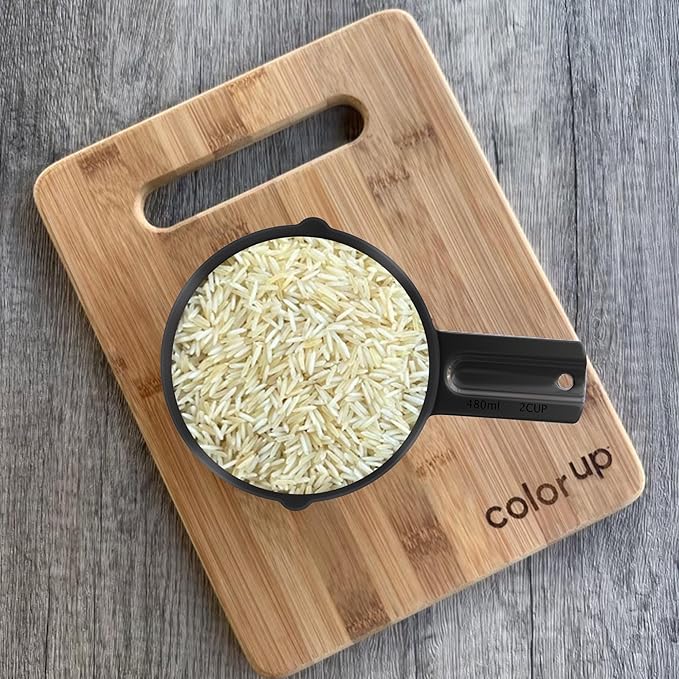 Color Up 2 Cup Measuring Cup, 480ml Black Stainless Steel Metal Measuring Scoop, Easy-Pour Spouts, Engraved Markings, for Dry & Liquid Ingredients