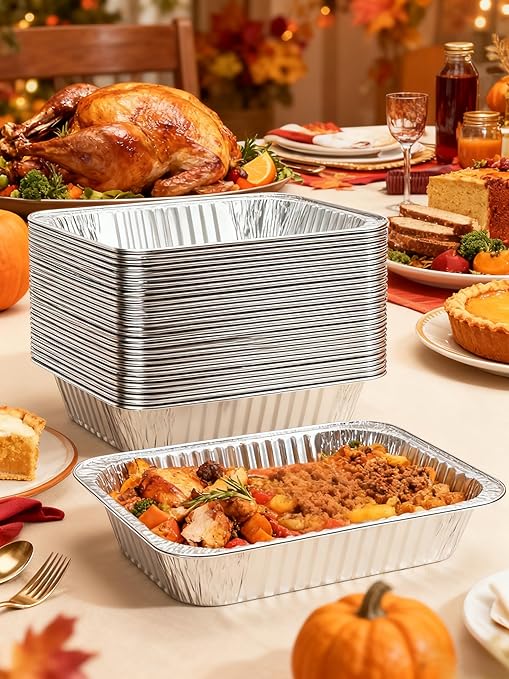 JOLLY CHEF 9x13 Aluminum Pans With Lids (25 Pack)- Disposable Foil Food Containers with Lids for Cooking, Heating, Storing, Prepping Food- Thanksgiving, Christmas, Parties