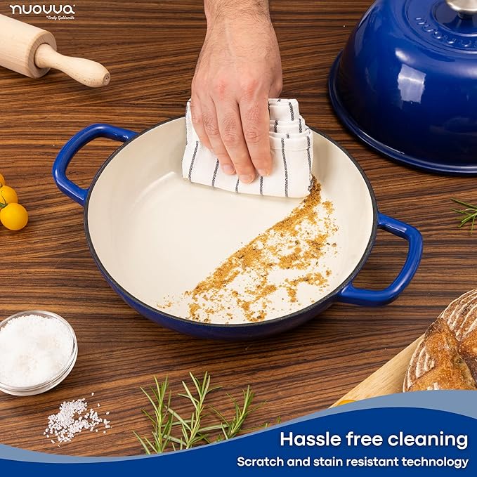 Enamelled Cast Iron Dutch Oven Pot – Dutch Oven For Sourdough Bread Baking – Cast Iron Bread Pot – Dark Blue, 6 Quarts, 26cm – by Nuovva