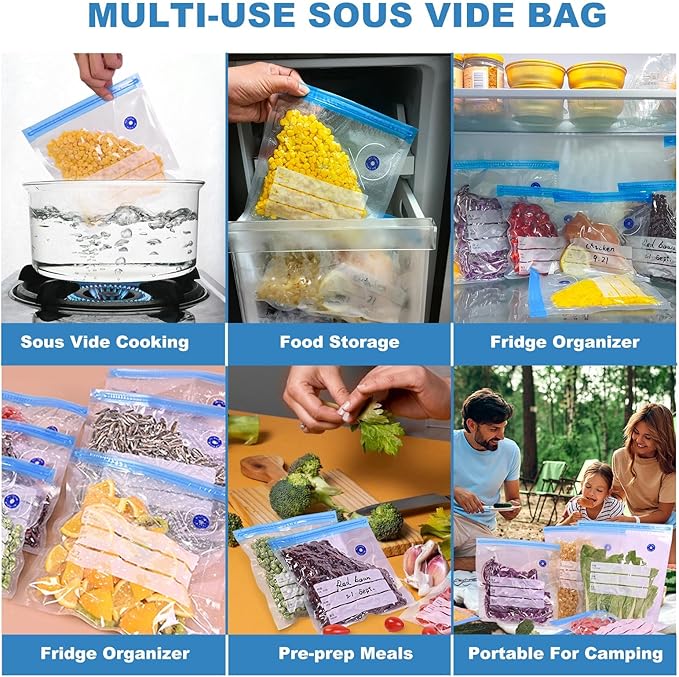 Sous Vide Bags, 30 PCS 8"X9" Reusable Vacuum Seal Bags for Food,Vacuum Zipper Sealer Bag with Sealing Clips,Sous Vide Cooking,Freezer Safe,Microwave Heating and Food Storage
