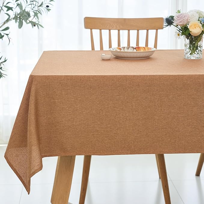 maxmill Fall Rectangle Tablecloth Waterproof Spillproof Wrinkle Resistant Washable Decorative Fabric Linen Textured Dining Table Cloth for Harvest Thanksgiving Dinner Parties, 52 x 84 Inch, Amber