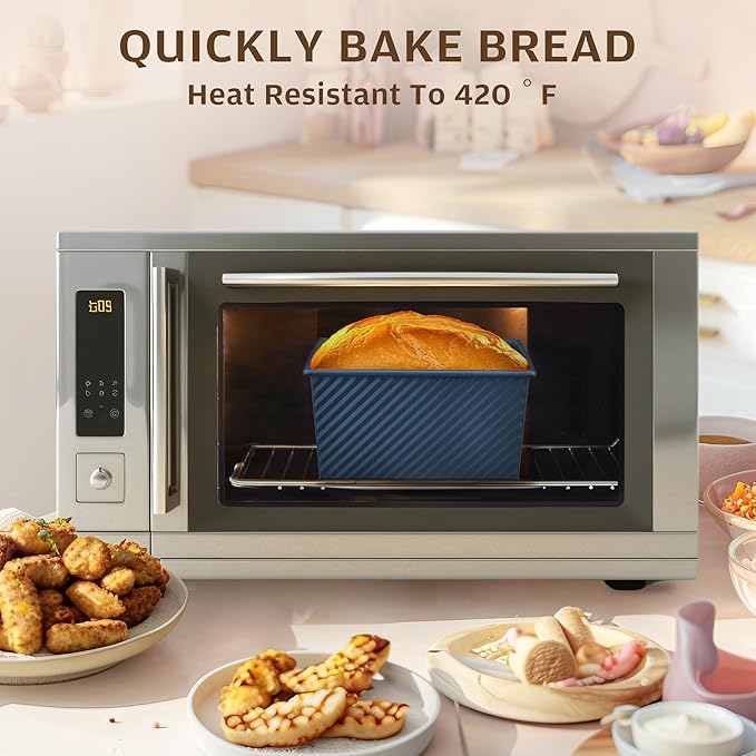 KITESSENSU Pullman Loaf Pan with Lid, 1 lb Dough Capacity Non-Stick Bakeware for Baking Bread, Carbon Steel Corrugated Bread Toast Box Mold with Cover,Blue