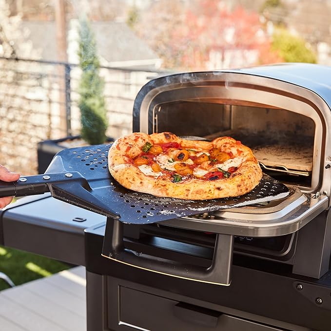CURRENT® Perforated Pizza Peel, Lightweight Aluminum Pizza Paddle Turner with Heat-Resistant Handle, Ultra-Thin Edge for Easy Transfers, Minimizes Sticking, Ideal for Outdoor Pizza Ovens