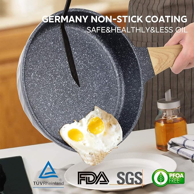 Frying Pans Nonstick, Induction Frying Pan Set Granite Skillet Pans for Cooking Omelette Pan Cookware Set with Heat-Resistant Handle, Christmas Gift for Women (8" &9.5" &11")