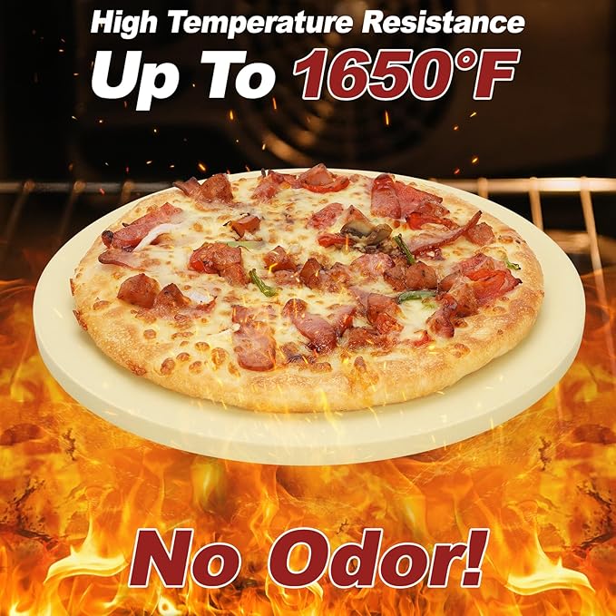 Round Pizza Stone for Grill and Oven- 12 inch Baking Stone Heavy-Duty Cordierite Pizza Stone for Bread, Cookies, Heat Proof BBQ Grilling Cooking Stone for Making Crisp Crust Pizza (Beige)