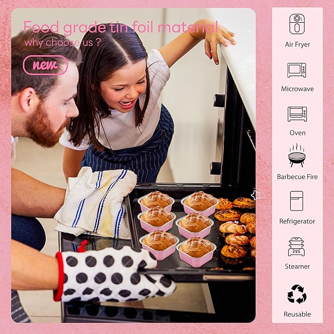 60 Pack Mini Cake Pans with Lids Mini Aluminum Pans, Disposable Loaf Pans Cupcake Liners with Lids for Pudding, Souffle, Party, Wedding(Pink, 5 oz)