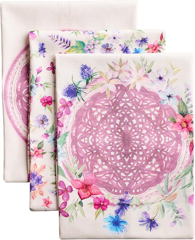 Maison d' Hermine Kitchen Towels Set of 3 100% Cotton 27.50" x 20" Reusable Cloth Tea Dish Towels Absorbent with Hanging Loop for Kitchen, Home, Dining, Cocktail Parties Spring/Summer (Chardon)