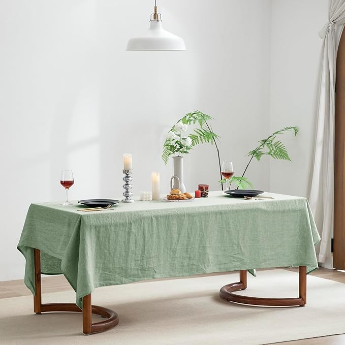 EVERLY Linen Rectangle Tablecloths 60x120Inches for Dining Room Kitchen Buffet Parties Picnic Events Weddings and Restaurants, Decorative Halloween Thanksgiving Machine Washable Tablecloths-SaGa Green