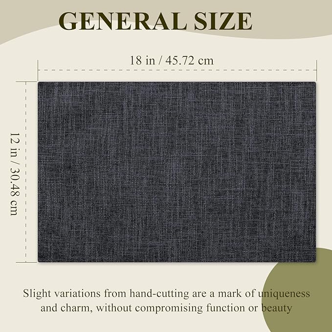KXN Placemats Set of 4, Dual-Layer Thickened Faux Linen Table Mats, Heat Resistant & Wrinkle-Free, Machine Washable Cloth Place Mats for Kitchen Dining Indoor Outdoor (Dark Grey)