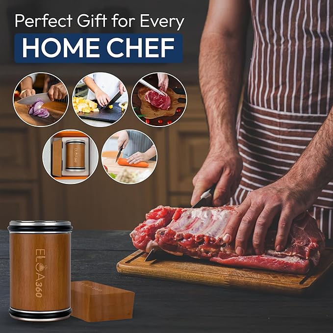 ELOA360 Knife Sharpener, Rolling Knife Sharpener Kit with Diamond and Ceramic Discs with 15° and 20° Magnetic Angle, kitchen knife sharpener, Razor-Sharp knife sharpening Tool