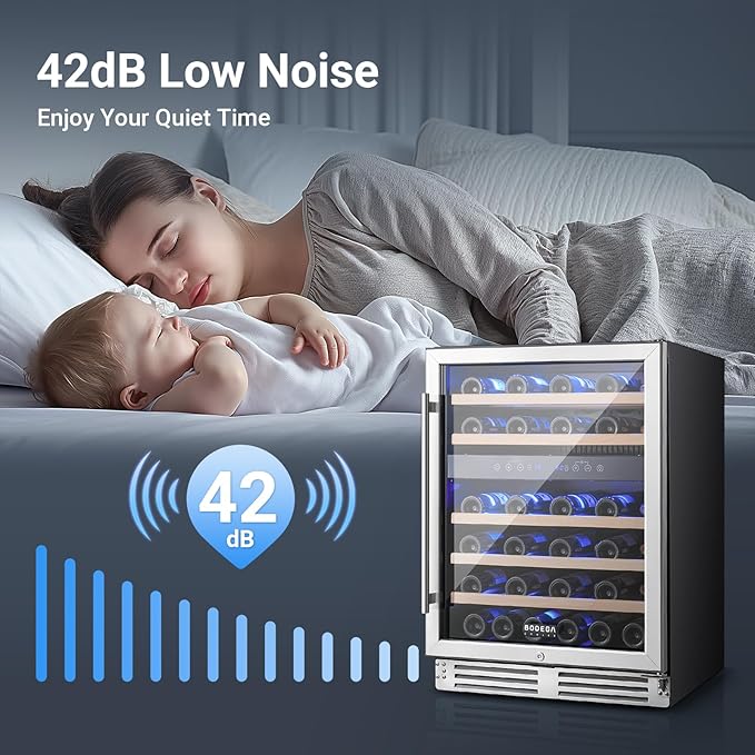 BODEGA 24 Inch Wine Fridge Dual Zone, 46 Bottle, Built-In or Under Counter Freestanding Wine Cooler Refrigerator With Stainless Steel Handle, Wine Cooler With Lock, Energy Efficient,For Home, Kitchen