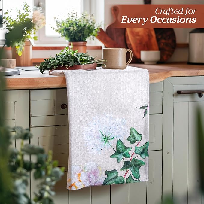 Maison d' Hermine Kitchen Towels Set of 3 100% Cotton 27.50" x 20" Reusable Cloth Tea Dish Towels Absorbent with Hanging Loop for Kitchen, Home, Dining, Cocktail Parties Spring/Summer (Pivoine)