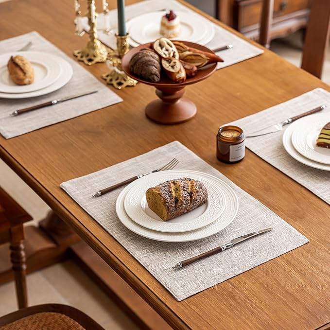 KXN Placemats Set of 4, Dual-Layer Thickened Faux Linen Table Mats, Heat Resistant & Wrinkle-Free, Machine Washable Cloth Place Mats for Kitchen Dining Indoor Outdoor (Cream Beige)