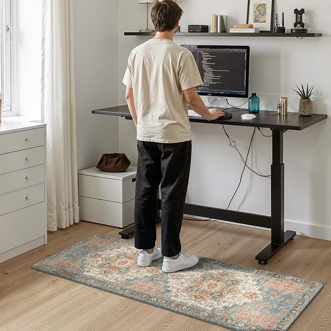 GENIMO Kitchen Mats for Floor, Washable Anti Fatigue Mat for Cushioned, 23.6"x71", Waterproof Kitchen Rugs, Non Slip Comfort Standing Mat Rug for Home, Sink, Laundry, Blue&Salmon