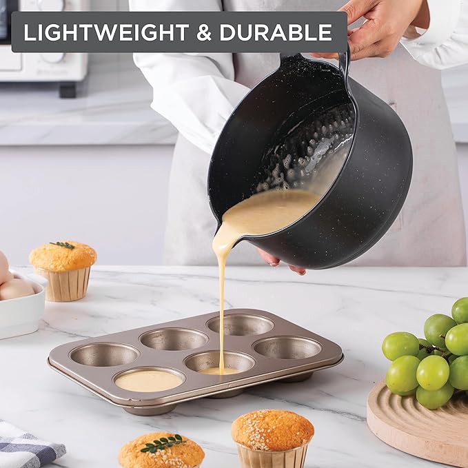 COOK WITH COLOR Nesting Plastic Mixing Bowl Set with Pour Spouts and Handles, Black Speckled, 6 Piece Non-Slip