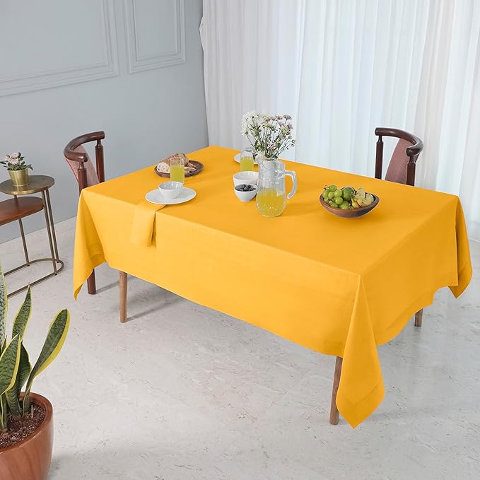 D'Moksha Homes Linen Square Tablecloth 60 x 60 Inch - 100% Pure Linen Sunflower Yellow Table Throw for Square Tables - Machine Washable Cloth Tablecloth for Fall, Autumn and Halloween