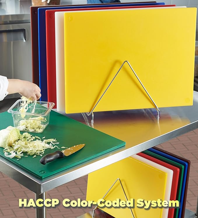 CURTA 6-Piece NSF 24" x 18" x 1/2" Multi-Colored Flexible Cutting Board Kit with Stainless steel Storage Rack, Color Coded Plastic Chopping Board with Anti Slip Surface Dishwasher Safe
