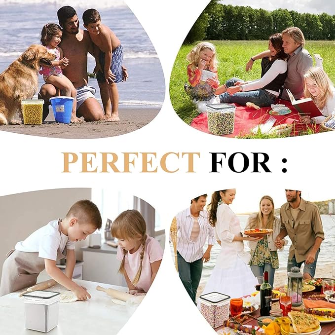 Cereal Container Food Storage Containers, Airtight Dry Food Storage Containers Set of 8 (2.5L/85oz) for Flour, Sugar, Cereal and Pantry Storage Containers with Black Locking Lids