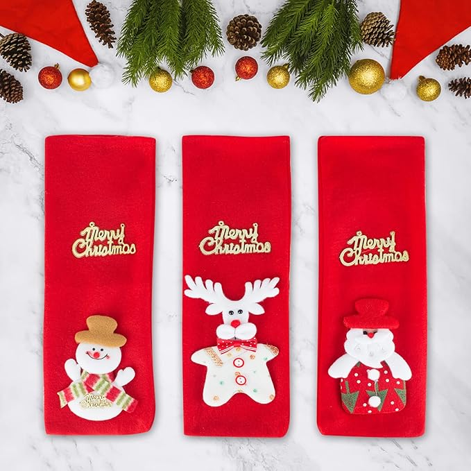 hexiaoxiao 3pcs Christmas Wine Bottle Gift Bags Cute Merry Christmas Wine Bottle Covers with Ribbon for Holiday Party gift wine bags (Santa Snowman and elk)