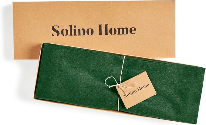 Solino Home Linen Cloth Placemats Set of 4 - 100% Pure Linen Pine Green Placemats 14 x 19 Inch for Fall, Autumn, Thanksgiving, Christmas - Fete