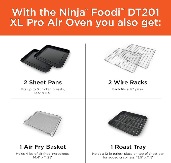 Ninja Air Fryer & Toaster Oven | Foodi Series, XL Pro Air Oven Kitchen Countertop Convection | 10-in-1 Functions | Fits a 5-lb Chicken & Sheet Pan of Vegetables | 1800 Watts | Stainless Steel | DT201
