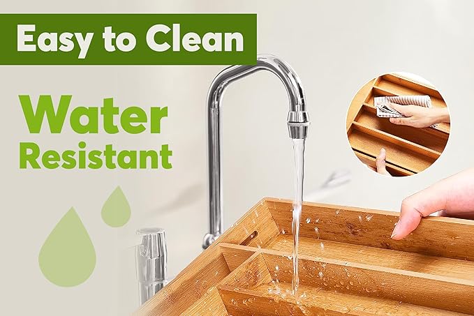 Nature Gear Bamboo Kitchen Drawer Organizer, Expandable Wood Utensil Tray, Adjustable Silverware Organizer with 9 Compartments for Fork, Spoon & Knife Utensils