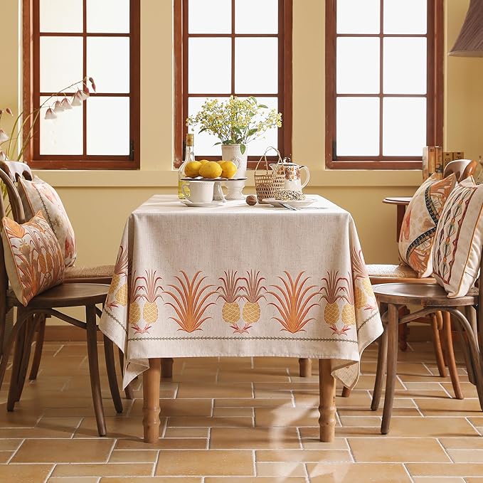 patdrea Designer Small Orange Tablecloth for Square Tables,Pineapple Tree Pattern Linen Tablecloth,Tropical Style Fruit Table Cover Cloth Decor for Kitchen Dining Christmas,55"*55"