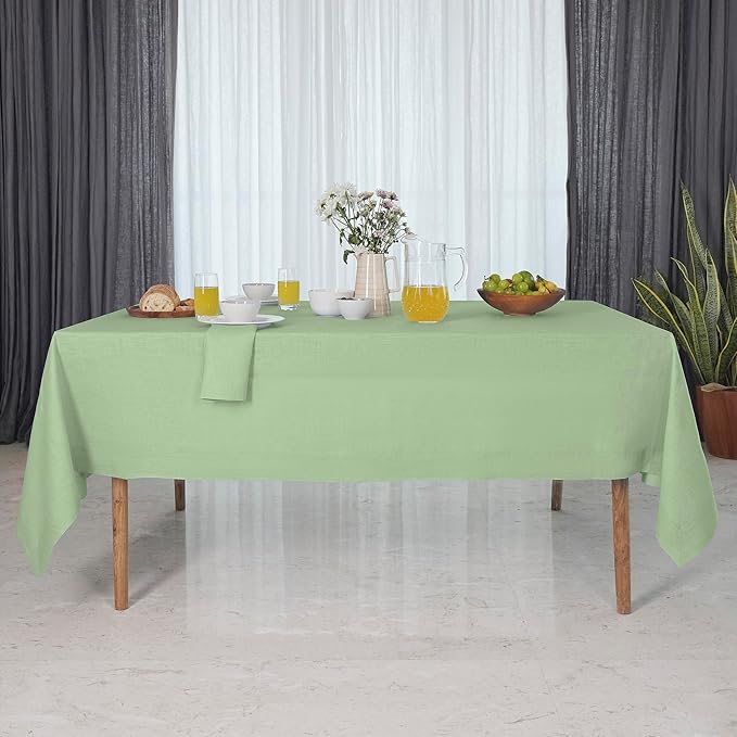 D'Moksha Homes Linen Tablecloth for Rectangle Tables 60 x 144 Inch - 100% Pure Linen Sage Green Table Cloth - Machine Washable Cloth Tablecloth for Summer, Fall and Halloween