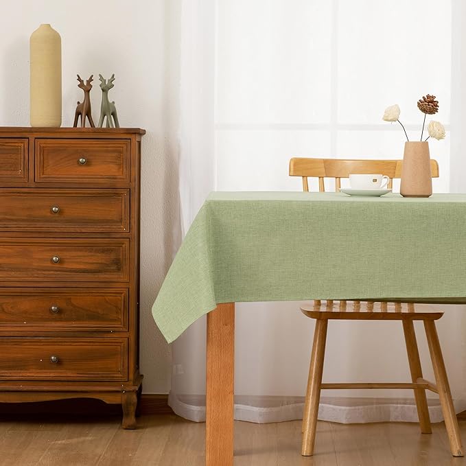 Hiasan Faux Linen Rectangle Tablecloth - Wrinkle and Stain Resistant Washable Table Cloth for Kitchen Dining Room Holiday Table Cover for Dinner, Green, 54 x 80 Inch