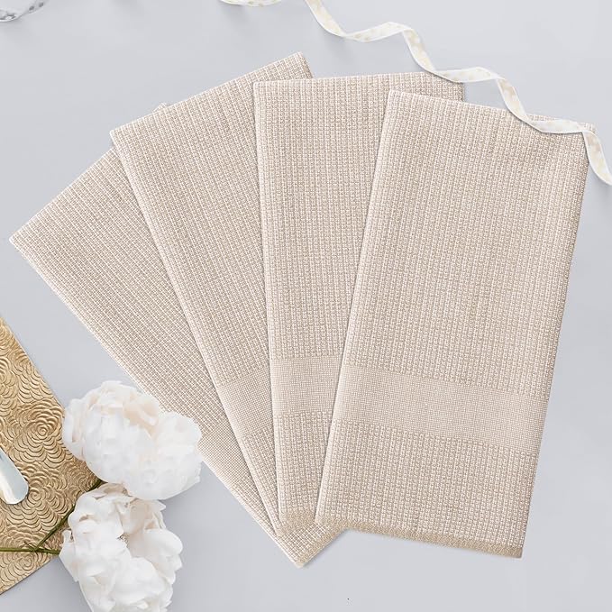 Homaxy Premium Kitchen Towels(18”x 28”, 12 Pack), Large Cotton Kitchen Hand Towels, Flat and Terry Dish Towels, 380 GSM Highly Absorbent Tea Towel Set with Hanging Loop, Khaki