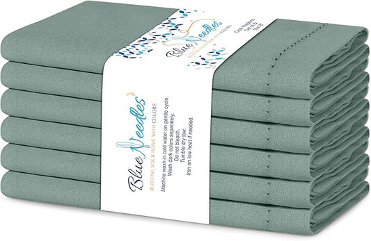 Blue Needles Set of 6 Hemstitch Linen Napkins 100% Cotton Hunter Green Cloth Dinner Napkins 18x18 inches, Soft, Reusable, Absorbent, Washable, Ideal for Fall Thanksgiving Events Parties & Everyday Use