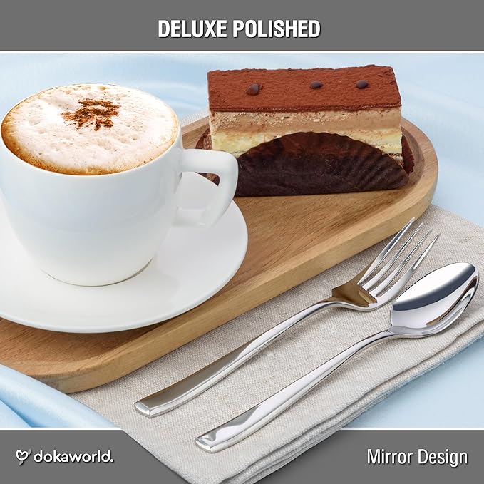 Modern Design Polished Flatware, Silverware Set for 8 persons, 40 Piece - Spoons, Forks, and Knives 18/10 Stainless Steel, Dishwasher Safe