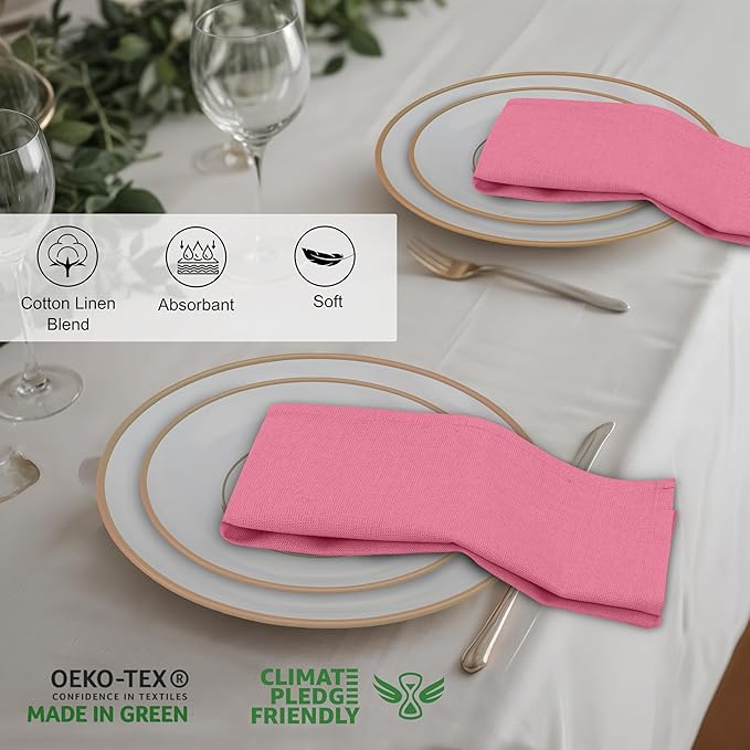 Ruvanti Linen Napkins Set of 12, 18x18 Cloth Napkins, Cotton Linen Blend Napkins Cloth Washable, Soft, Reusable Dinner Napkins for Wedding, Parties, Christmas, Thanksgiving, Everyday Use - Pink