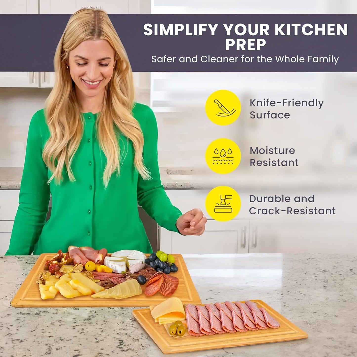 Extra Large Bamboo Cutting Board Set of 2 – Wood Cutting Boards for Kitchen with Glue-Free Surface™ & Juice Groove – Non-Toxic Wooden Chopping Boards, FSC-Certified, Durable Carving Boards - Rectangle