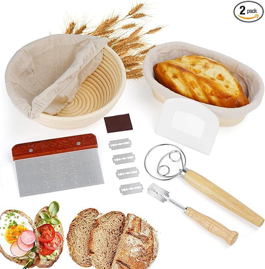 Banneton Bread Proofing Baskets Set 9 Inch Round &10 Oval sour dough starter kit sourdough proofing basket sourdough bread baking kit banneton bread proofing basket Gift Set