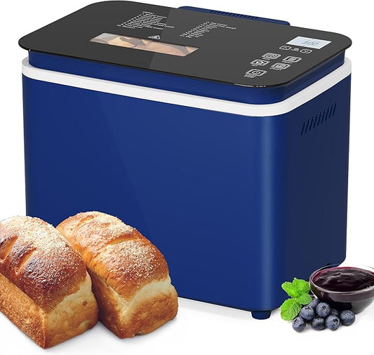 21-in-1 Programmable Bread Machine, 2.2LB Break Maker with Nonstick Pan & Digital Touch Panel, 3 Loaf Sizes 3 Crust Color, Keep Warm & 15H Timer, Bread Making Kit & Breakfast Maker, Blue
