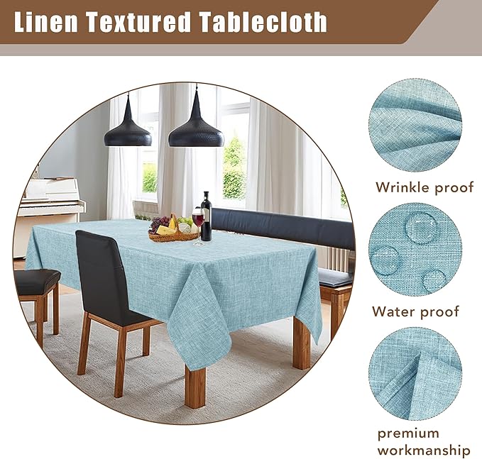 Fitable Faux Linen Table Clothes 2 Pack, Waterproof Fabric Tablecloths for Rectangle Tables, Rustic Holiday Table Covers for Kitchen Dining, Party, Farmhouse (Turquoise, 54 x 78 Inch)