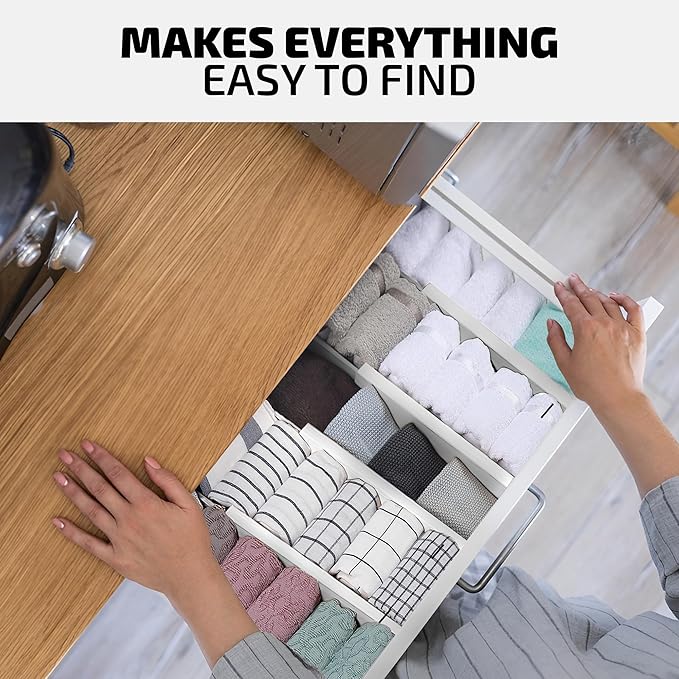 4 Pack Drawer Dividers Bamboo 2.6" High, 16-22" Adjustable Drawer Organizers for Clothes, Expandable Dresser Separators in Bedroom/Bathroom/Kitchen/Office Organization and Storage (White)